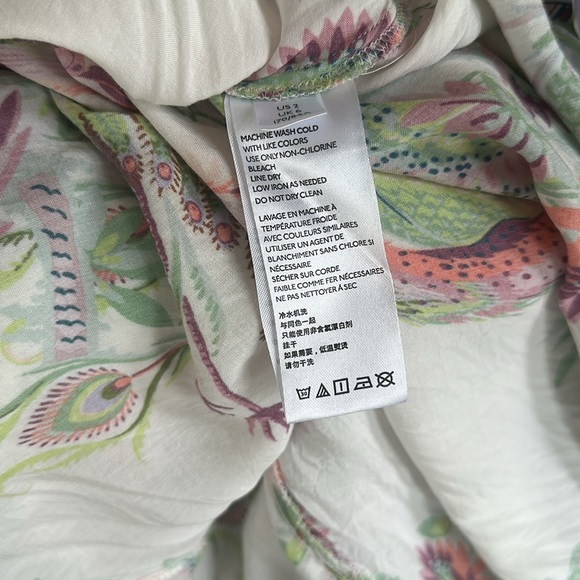 ANTHROPOLOGIE Analise Floral Midi Dress Bird Print Handkerchief Hem, size 2 - Picture 5 of 8